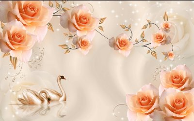 фотообои Персиковые розы и лебеди