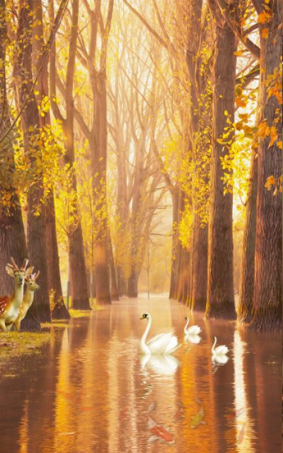 фотообои Лебеди в осеннем озере