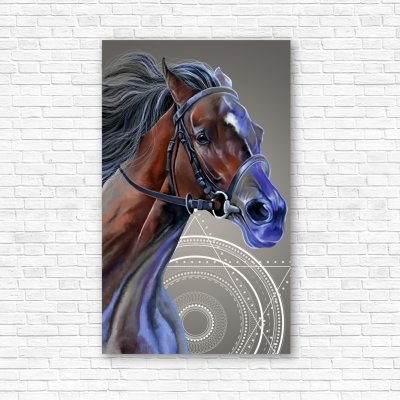 модульные картины Конь в синем неоне